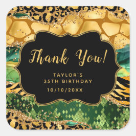 Gouden en Groene Safari Agaat Verjaardag Dank u Vierkante Sticker