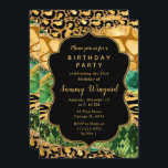Gouden en Groene Safari Agaat Verjaardag Kaart<br><div class="desc">Deze gouden en groene safari thema agaat verjaardag uitnodiging beschikt over luipaard vlekken,  tijger strepen,  giraffe print en slangenweegschalen. De tekst combineert handgeschreven script en moderne schreefloze lettertypen voor een elegante en glamoureuze look. De faux gold glitteraccenten en abstracte dierenprint creëer zijn de perfecte mix van chique en stijlvol.</div>