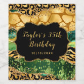 Gouden en Groene Safari Agaat Verjaardag Wijn Etiket (Enkel label)