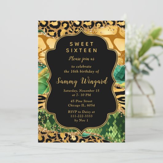 Gouden en Groene Safari Agaat Zoet Zestien Kaart (Staand voorkant)