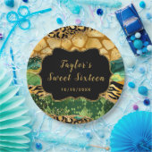 Gouden en Groene Safari Agaat Zoet Zestien Papieren Bordje (Feest)