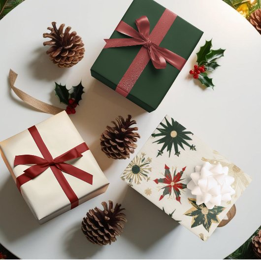  gouden en groene sneeuwvlokken inpakpapier vel