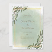 Gouden en groene Waterverf bloemenbruiloft Kaart (Voorkant)