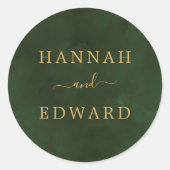 Gouden en Groene Waterverf Ronde Sticker (Voorkant)