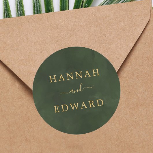 Gouden en Groene Waterverf Ronde Sticker