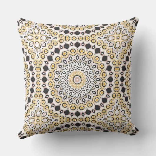 Gouden en houtskool Mandala Patroon Kussen (Achterkant)