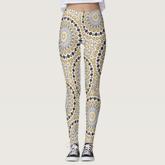 Gouden en houtskool Mandala Patroon Leggings (Voorkant)