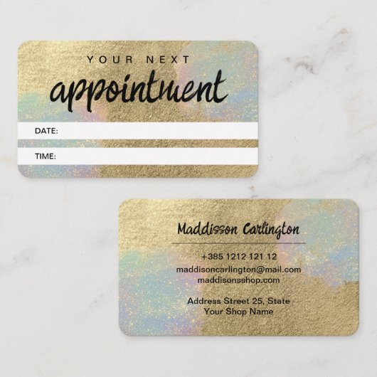 Gouden en iriserende glitter textuur afsprakenkaartje (Voorkant / Achterkant)