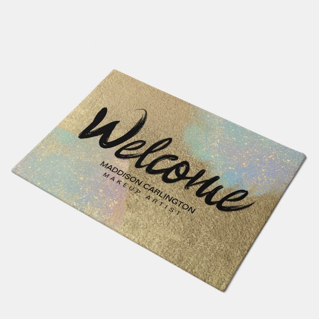 Gouden en iriserende glitter textuur deurmat (Schuin)