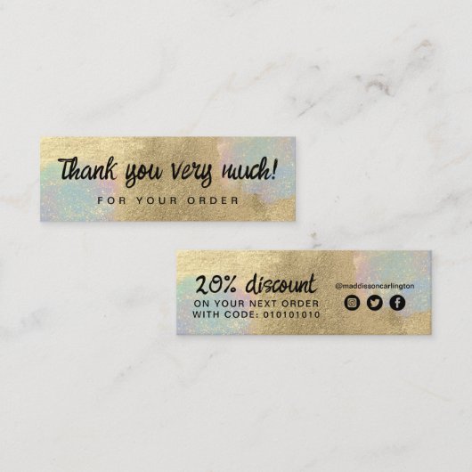 Gouden en iriserende glitter textuur mini visitekaartje (Voorkant / Achterkant)