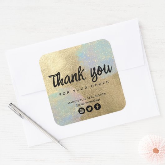Gouden en iriserende glitter textuur vierkante sticker (Envelop)