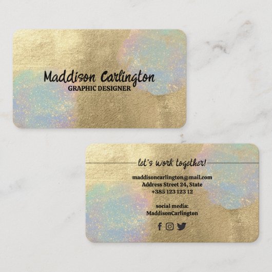 Gouden en iriserende glitter textuur visitekaartje (Voorkant / Achterkant)