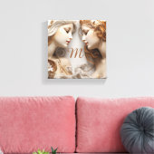 Gouden en Ivoren Engelen Monogrammed Canvas Afdruk (Insitu (Woonkamer))