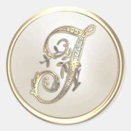 Gouden en ivoren sierlijke initiële monogram J Ronde Sticker