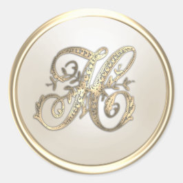 Gouden en ivoren versierde initiële monogram H Ronde Sticker
