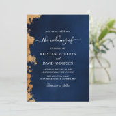 gouden en koninklijke blauwe trouwuitnodiging kaart (Staand voorkant)