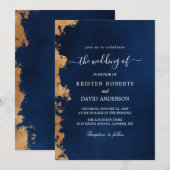gouden en koninklijke blauwe trouwuitnodiging kaart (Voorkant / Achterkant)