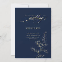 Gouden en marine huwelijksuitnodiging