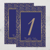 Gouden en marineblauwe filigraan tafelnummer voor (Voorkant / Achterkant)