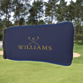 Gouden en marineblauwe golfclubs met eigen naam golfheadcover