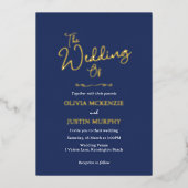 Gouden en marineblauwe script uitnodiging (Voorkant)