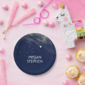 Gouden en marineblauwe vallende ster nachthuwelijk papieren bordje (Feest)