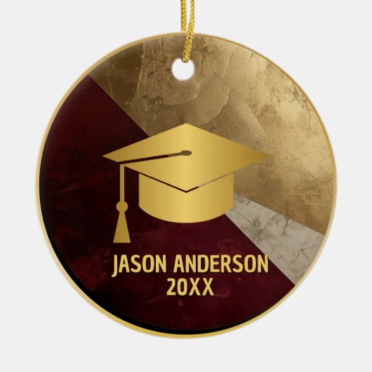 Gouden en Maroon Aangepaste Afstudeerversiering Keramisch Ornament (Voorkant)