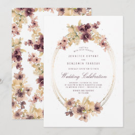 Gouden en Mauve Floral Waterverf Vintage Wedding Kaart