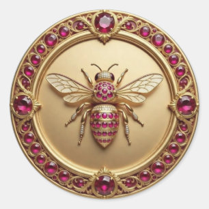 Gouden en met robijnen bezette honingbij ronde sticker