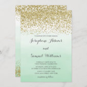 Gouden en Mint Green bruiloft Kaart (Voorkant / Achterkant)
