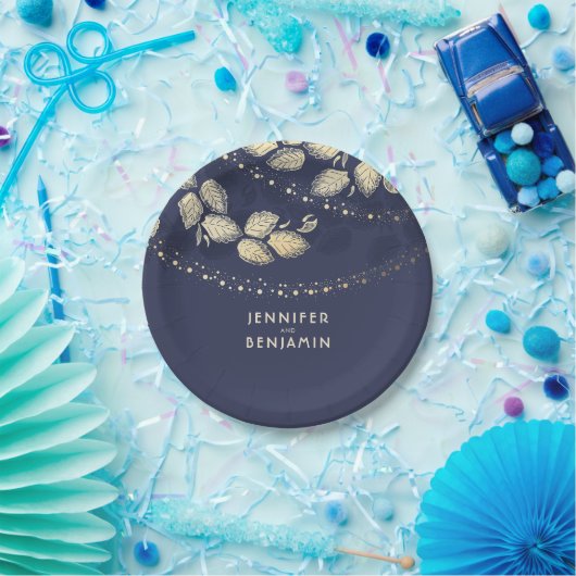 Gouden en Navy Blue Natuur geïnspireerde bruiloft Papieren Bordje (Feest)