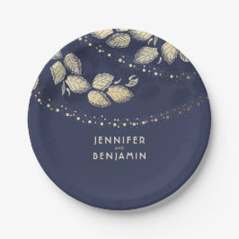 Gouden en Navy Blue Natuur geïnspireerde bruiloft Papieren Bordje