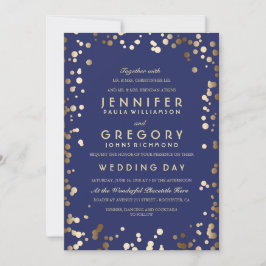 Gouden en Navy Confetti Elegante Vintage Wedding Kaart