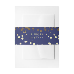 Gouden en Navy Elegante Confetti Stippen bruiloft Uitnodigingen Wikkel