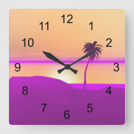 Gouden en Paars eiland Vierkante Klok