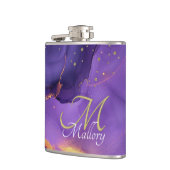 Gouden en Paarse agaat 💜✨Elegant Script Monogram Heupfles (Links)