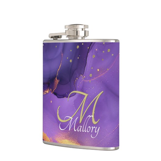 Gouden en Paarse agaat 💜✨Elegant Script Monogram Heupfles (Links)