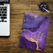 Gouden en Paarse agaat 💜✨Elegant Script Monogram Notitieboek