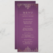Gouden en paarse art deco vintage bruiloft menu (Voorkant / Achterkant)