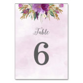 Gouden en paarse bloemen Trouwtafel Nummer Kaart (Achterkant)