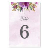 Gouden en paarse bloemen Trouwtafel Nummer Kaart (Voorkant)