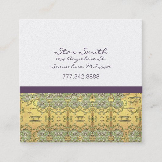  gouden en Paarse bloemenpatronen Vierkante Visitekaartje (Voorkant)