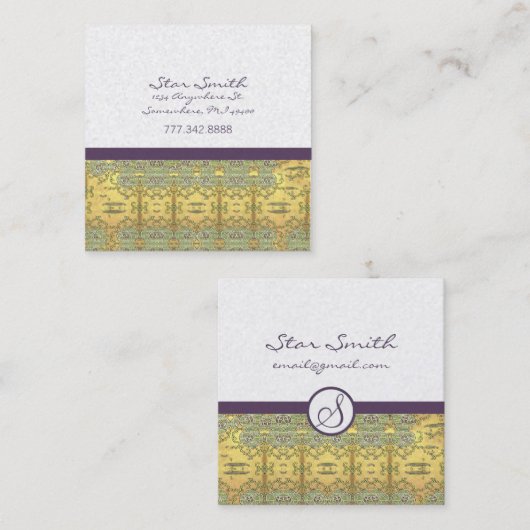  gouden en Paarse bloemenpatronen Vierkante Visitekaartje (Voorkant / Achterkant)