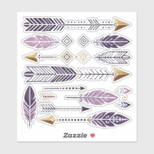 Gouden en Paarse Boho Arrows en Feathers Scrapbook Sticker