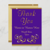 Gouden en Paarse bruiloft bedankkaarten Bedankkaart (Voorkant / Achterkant)
