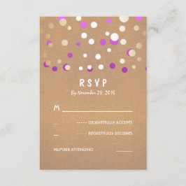 Gouden en Paarse Confetti Stippen Wedding RSVP Kaa Kaartje