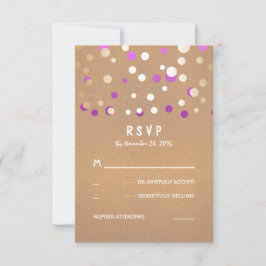 Gouden en Paarse Confetti Stippen Wedding RSVP Kaa Kaartje
