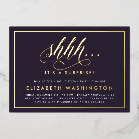 Gouden en Paarse feestdag Folie Uitnodiging (Voorkant)