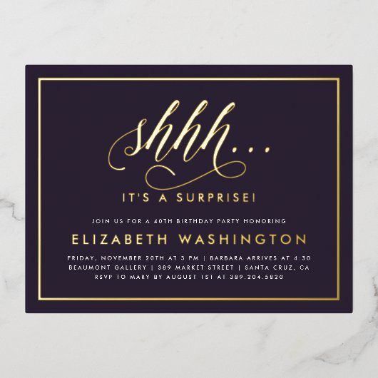 Gouden en Paarse feestdag Folie Uitnodiging Briefkaart (Voorkant)