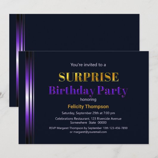 Gouden en Paarse feestdag Kaart (Voorkant / Achterkant)